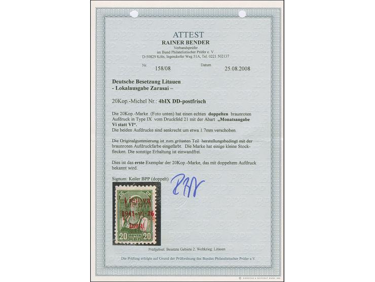 20 Kopeken schwarzgelbgrün, braunroter , doppelter Aufdruck, mit Aufdruckfehler "Monatsangabe Vi statt VI", farbfrisch, links