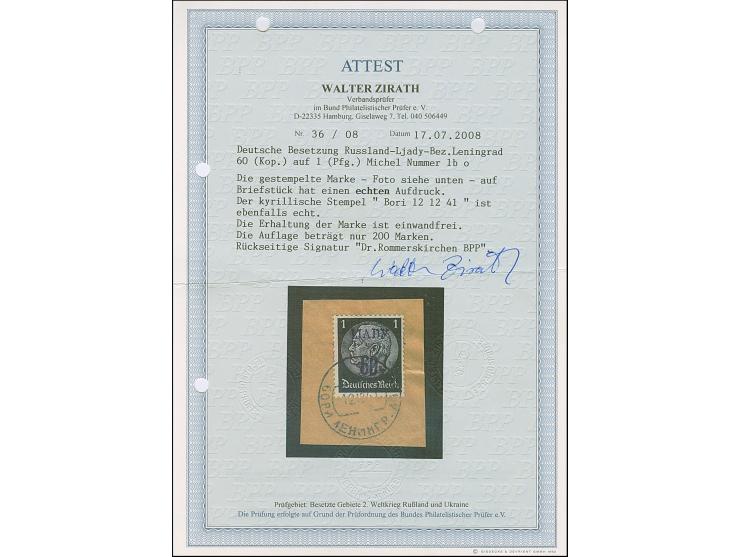 1941, 60 (Kopeken) auf Hindenburg 1 Pfennig schwarz, schwarzgrauvioletter Aufdruck, farbfrisch und gut gezähnt, sauber mit St