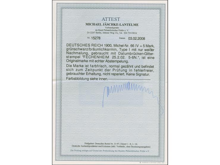 Reichspost 5 M., Type I mit nur weißer Nachmalung, sauber gestempelt und in einwandfreier Erhaltung. Ein schönes Exemplar, Fo