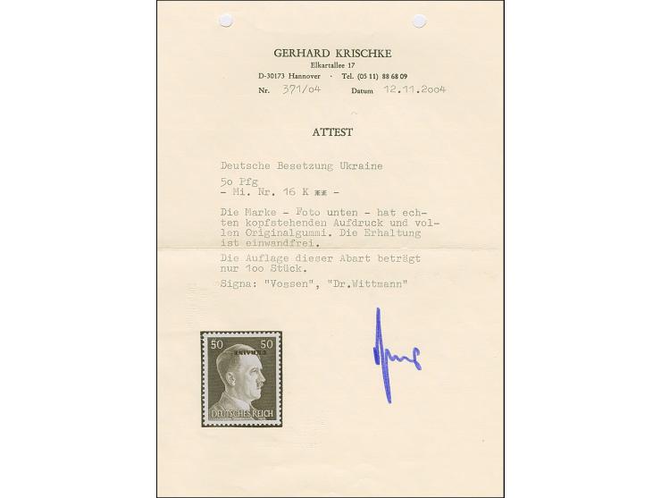 1941, Hitler 50 Pfennig, kopfstehender Aufdruck, postfrisch, tadellos, u.a. sign. Vossen und Dr. Wittmann sowie Fotoattest Kr