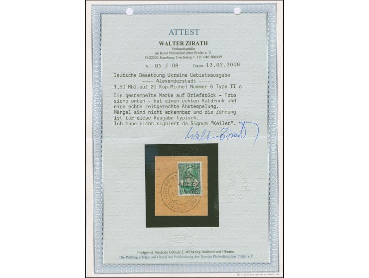 1942, Aufdrucktype II, Hakenkreuz 6mm: 1,50 Rubel auf 20 Kopeken schwarzgelbgrün, farbfrisch und gut gezähnt, sauber mit kyri