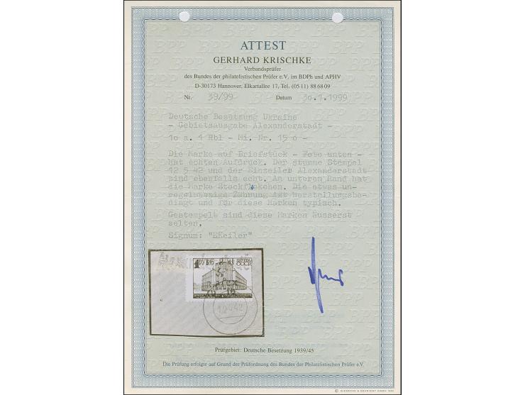 1942, Aufdrucktype III Hakenkreuz 4mm: 10 Rubel auf 1 Rubel schwärzlichblau, farbfrisch und üblich gezähnt, sauber mit L1 “Al