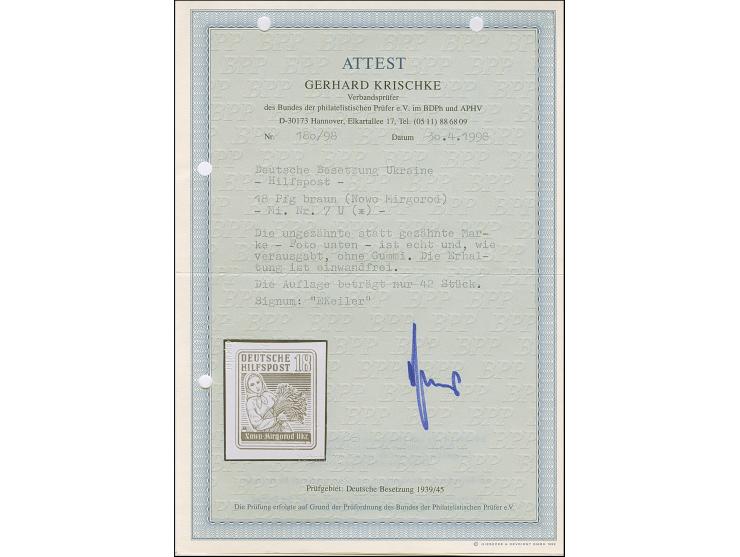 SÜDUKRAINE: 1944, Nowo Mirgorod 18 Pfennig dunkelrotbraun, breitrandig ungezähnt, ohne Gummi wie verausgabt, tadellos, sehr s