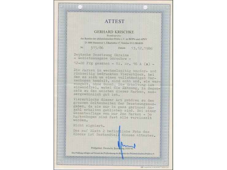 NORDUKRAINE: Gorochow Landkarte 12+28 Pfennig braunrot/schwarz, kompletter Kleinbogen zu vier Werten, bestehend aus zwei vord