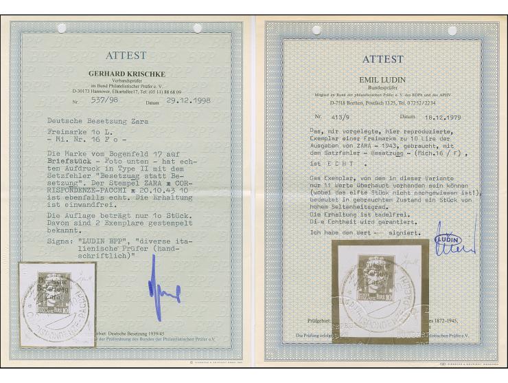 10 Lire dunkelbläulichviolett, mit Aufdruckfehler “Besetzuag” von Aufdruckfeld 17, farbfrisch und gut gezähnt, sauber mit Ste