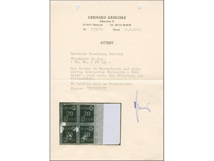 1941, Landespost 20 Kopeken dunkelsmaragdgrün, ungezähnter Probedruck auf russichem Buch- bzw. Zeitungspapier, Rand-Viererblo