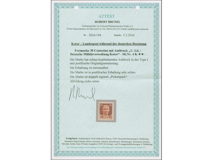 1944, Freimarke 3 Lire auf 30 Centisimi schwarzbraun, mit kopfstehendem Aufdruck in Type I, postfrisch, tadellos, sehr selten