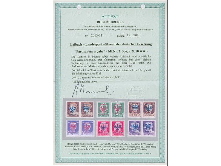 PARTISANENAUSGABE: 10, 15, 30, 50 und 75 Centisimi und 1 Lire, je in waagerechten Paaren mit zueinander verschieden hohen Auf