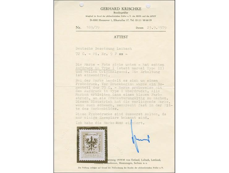 1944, 75 Centesimi rot mit Probeaufdruck in Type I statt Type II, postfrisch mit üblichem blauen Annulierungsstrich, tadellos