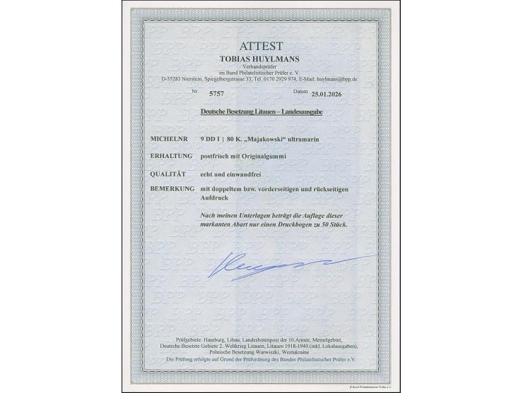 1941, Majakowski 80 Kopeken blau, mit vorder- und rückseitigem Aufdruck, postfrisch, tadellos, eine sehr seltene Abart, nach 