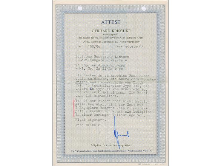 1941, Aufdruck schwarz: 10 Kopeken dunkelpreußischblau, senkrechtes Paar von den Druckfeldern 10 und 20, die obere Marke mit 