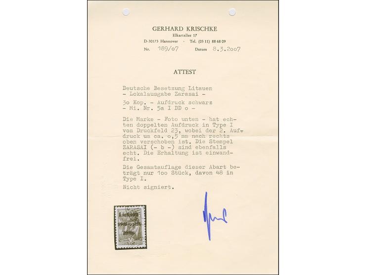 1941, 30 Kopeken violettultramarin, mit schwarzem, doppelten Aufdruck in Type I, der 2. Aufdruck um ca. 0,5mm nach rechts ver