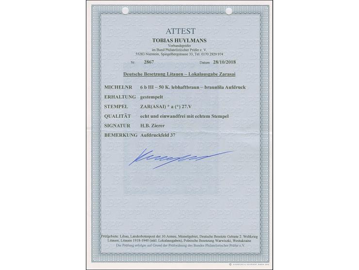 1941, 50 Kopeken braun, mit braunrotem Aufdruck in Aufdrucktype III, sauber gestempelt, tadellos, sign. Zierer und Fotoattest