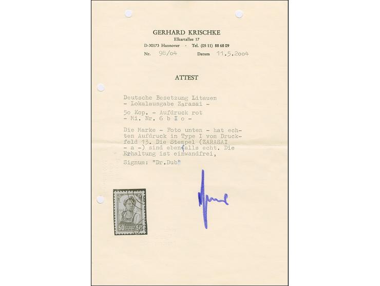 1941, 50 Kopeken braun, mit braunrotem Aufdruck in Aufdrucktype I, sauber gestempelt, tadellos, sign. Dub und Fotoattest Kris