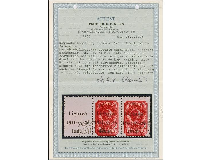 1941, 60 Kopeken lilarot, mit schwarzem Aufdruck, waagerechtes Paar mit links komplettem Leerfeld in Markengröße, das Markenf