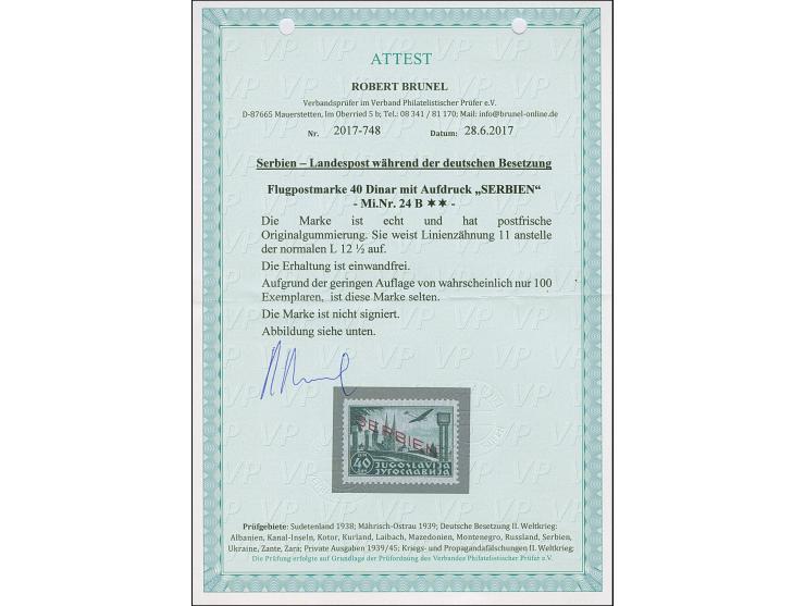 1941, Flugpost 40 &nbsp;Dinar schwarzbläulichgrün, gez. L11, postfrisch, tadellos, selten, unsigniert mit Fotoattest Brunel (