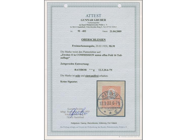 1920, Ziffern 5 Mark dunkelrotorange, mit Plattenfehler “zweites O in COMMISSION unten offen”, sauber mit klarem Stempel “RAT