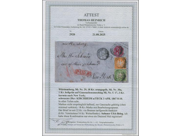 1863, 18 Kr. orangegelb zusammen mit 18651 Kr. grün durchstochen, beide farbfrisch und gut gezähnt bzw. durchstochen mit DKr.