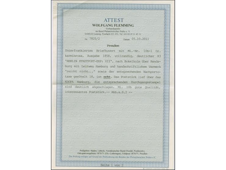 1 Sgr. karminrosa, voll- bis breitrandig, mit Ra3 "BERLIN STADTPOST-EXP. VII 8/5" auf Briefkuvert ins dänische Enkendorf bei 