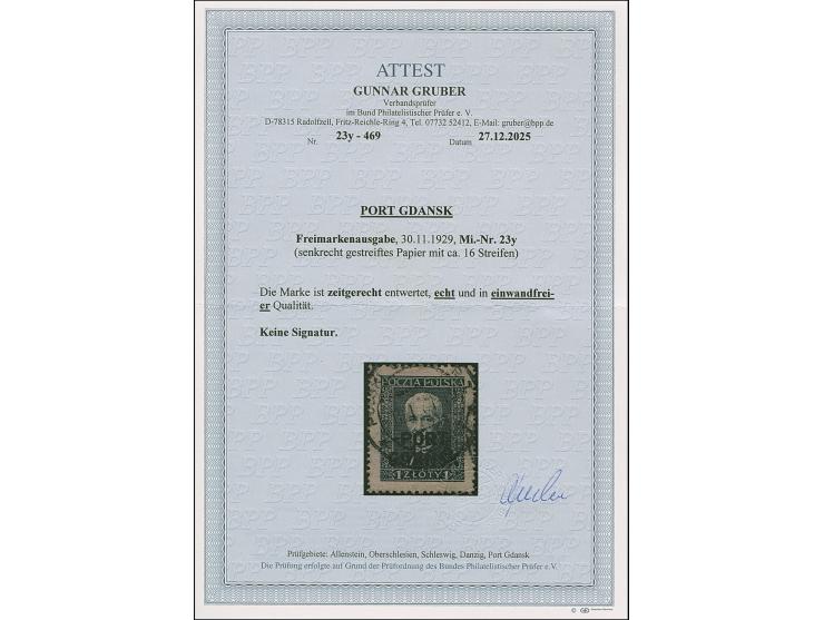 1920, 1 Zl. auf senkrecht gestreiftem Papier mit ca. 16 Streifen, sauber gestempelt und tadellos, unsigniert, Fotoattest Grub