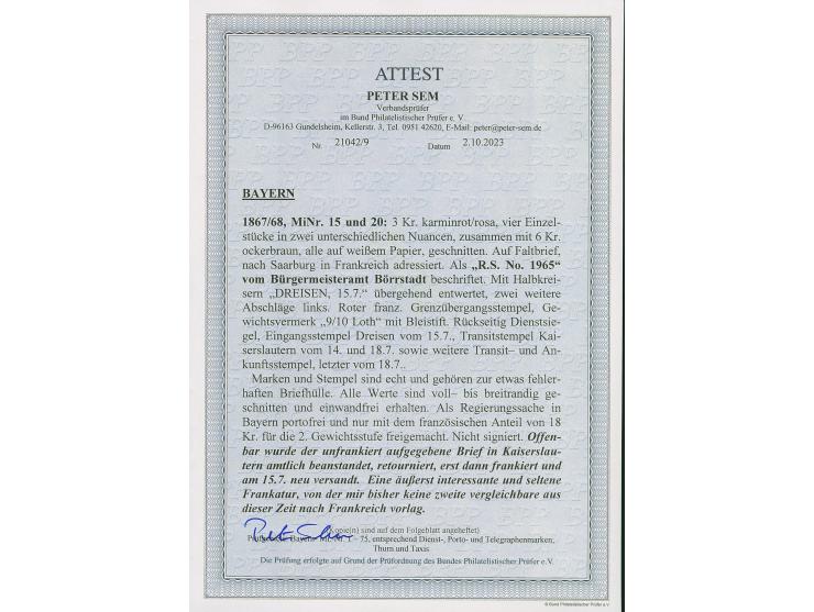 3 Kr. rosa, 4 Einzelstücke in teils unterschiedlichen Nuancen und 6 Kr. ockerbraun, alle voll-bis breitrandig und einwandfrei