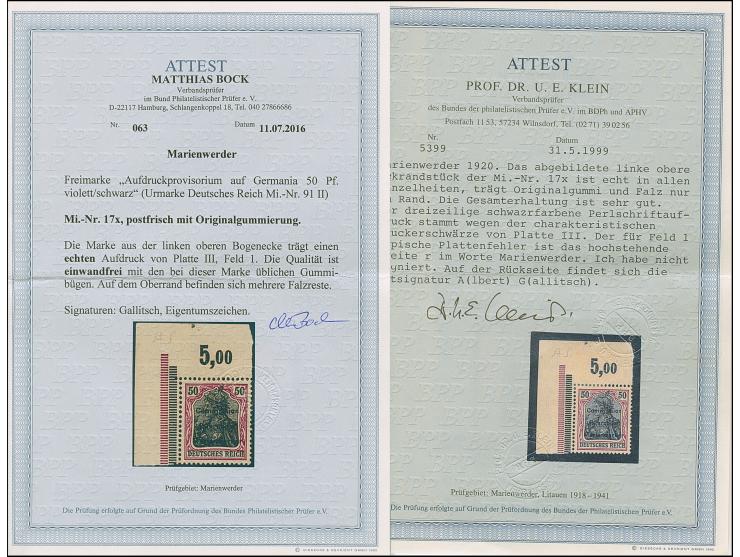 1920, Germania 50 Pfennig auf mittelchromgelb, linke obere Bogenecke Marke, postfrisch, tadellos, eine sehr attraktive Marke,