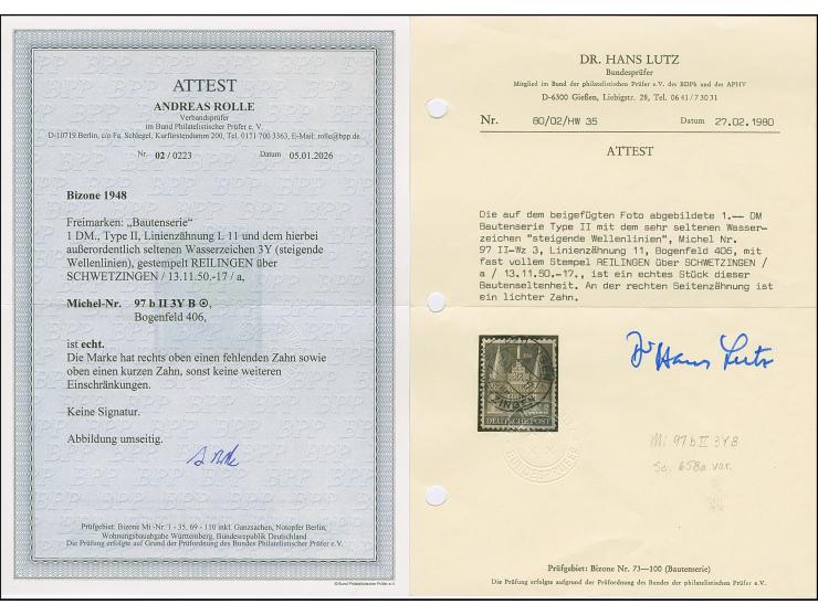 1 M. mittelgelblichgrün, Type II, gezähnt L 11 und mit Wasserzeichen “steigende Wellenlinien” (WZ. 3Y), sehr sauber mit Stemp
