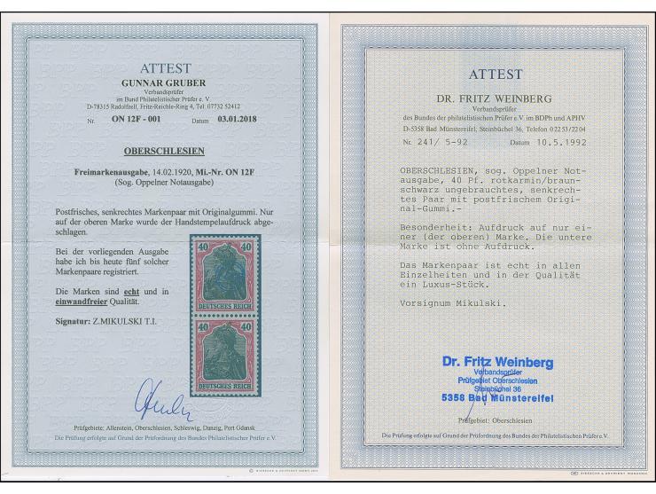 Germania 40 Pfennig lilarot/schwarz, senkrechtes Paar, dabei die untere Marke ohne Aufdruck, postfrisch, tadellos, eine sehr 