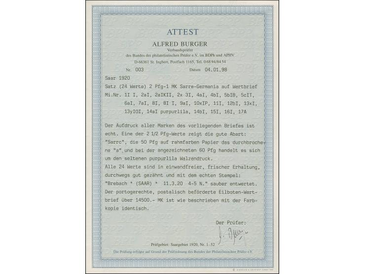 1920, Germania 2 Pfg.-1 M., überkompletter Satz mit 24 Werten inkl. Farben, Aufdruckfehlern und 60 Pfg. purpurlila auf um 8 P