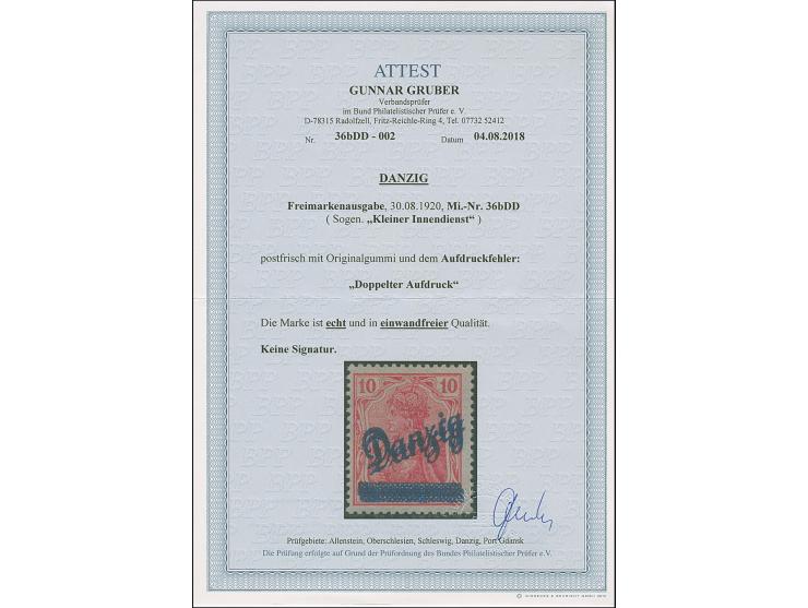 1920, Kleiner Innendienst 10 Pfennig rotkarmin, mit doppeltem Aufdruck, postfrisch, tadellos, unsigniert mit Fotoattest Grube