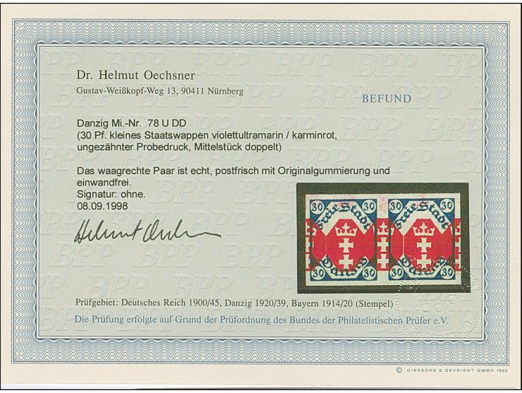 1921, Staatswappen 30 Pfennig, waagerechtes Paar, ungezähnt mit Doppeldruck des Mittelstücks, postfrisch, tadellos, unsignier