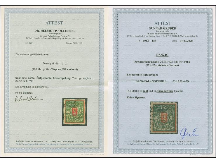 1922, Großes Staatswappen 100 Mark dunkelzinnoberrot/dunkelgrünoliv mit stehendem Wasserzeichen, farbfrisch und gut durchstoc
