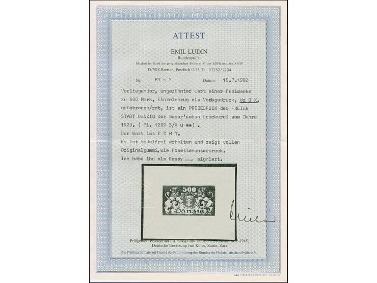 1922, Großes Staatswappen 500 M. grünbronze/rot, Einzelabzug im Kleinbogenformat (68x54mm), stehendes Wasserzeichen, mit Rose