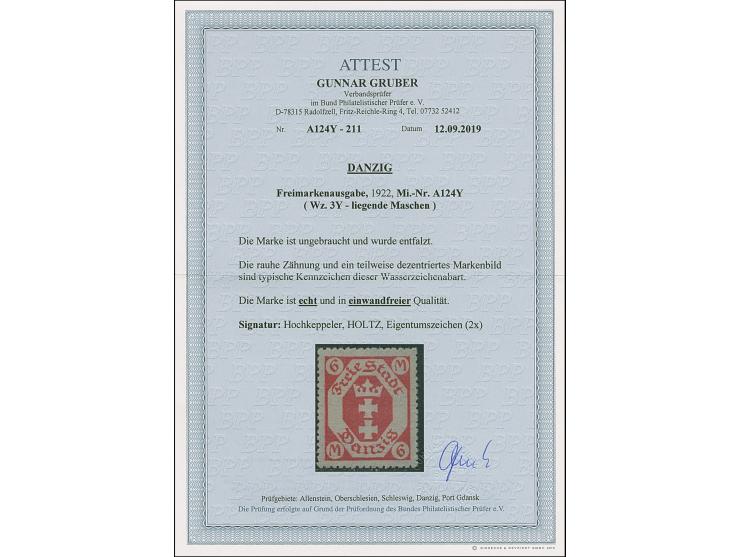 1922, Wappenausgabe mit Wasserzeichen 'kleine Maschen': 6 Mark rotkarmin, farbfrisch, gut zentriert sowie gezähnt, sauber ung