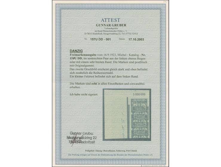 1923, Großes Staatswappen 500000 Mark, ungezähnter senkrechter Dreierstreifen aus der rechten oberen Bogenecke mit gleichstar