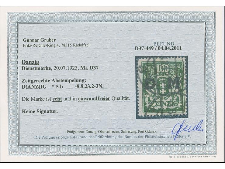 1923, Großes Staatswappen 100 Mark, farbfrisch und gut gezähnt, sauber zeitgerecht gestempelt, tadellos, Befund Gruber BPP (2