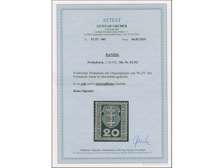 1921, Staatswappen 20 Pfennig, Probedruck, gezähnt in schwarzblau, postfrisch, tadellos, selten, unsigniert mit Fotoattest Gr
