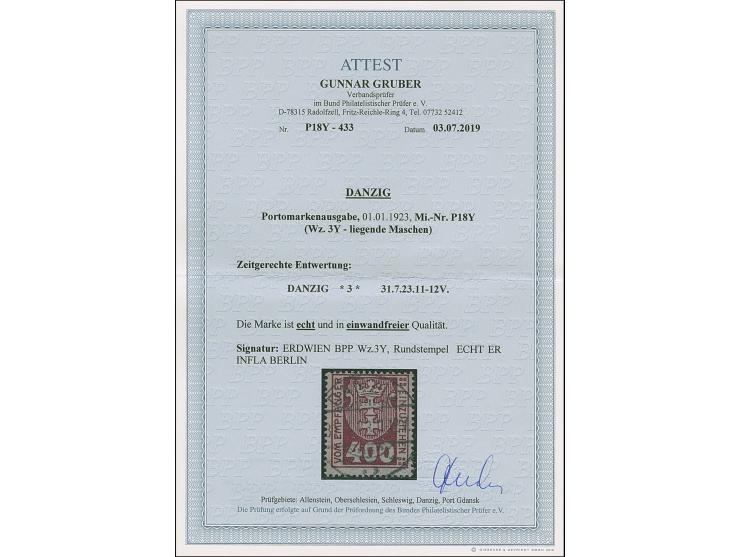 1923, Staatswappen 400 Mark, liegendes Wasserzeichen, farbfrisch und gut gezähnt, sauber und zentrisch, zeitgerecht gestempel