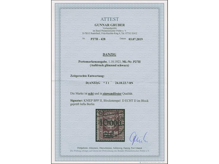 1923, 10000 auf 20 Mark, glänzender Aufdruck, farbfrisch und gut gezähnt, sauber zeitgerecht gestempelt, tadellos, u.a. sign.