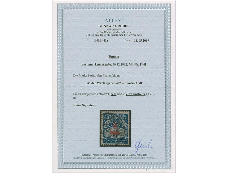 1932, Staatswappen 5 auf 40 Pfennig, mit Plattenfehler “4 der Wertangabe in Blockschrift”, sauber zeitgerecht gestempelt, tad