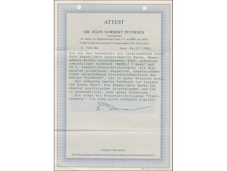 1921, Flugpost 1 mark auf 50 Centimes dunkelgrün/grauultramarin auf weißem Papier, doppelter Aufdruck, postfrisch, tadellos, 