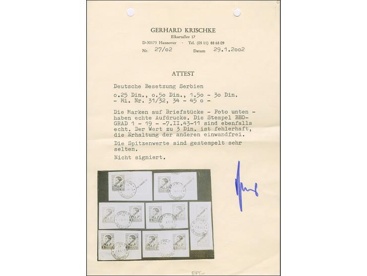 1941, König Peter mit Aufdruck von links unten nach rechts oben 0,25-0,50 Dinar sowie 1,50-30 Dinar, je farbfrisch und normal