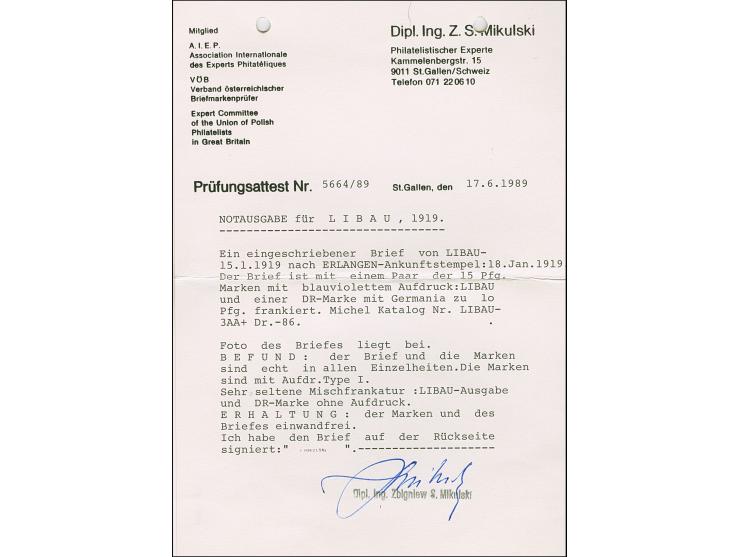 1919, Aufdrucktype I: Germania 15 Pfennig schwarzviolett, senkrechtes Paar zusammen mit Deutsches Reich Germania 10 Pfennig r