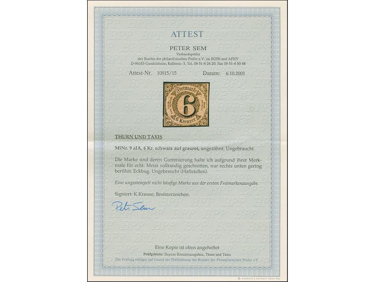 1852, 6 Kr. auf rosa, farbfrisch, rechts unten leicht berührt, sonst voll- bis breitrandig, ungebraucht mit frischem Original