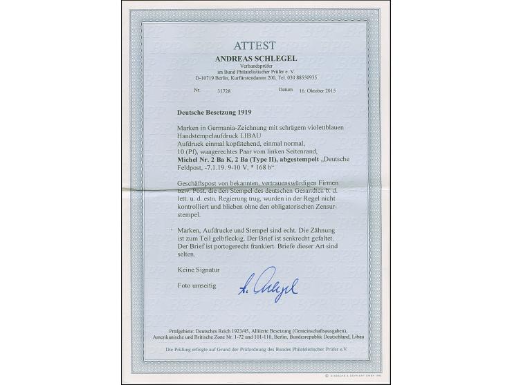 1919, Aufdrucktype II, violettblauer Aufdruck: Germania 10 Pfennig rot, waagerechtes Seitenrandpaar, die linke Marke mit kopf