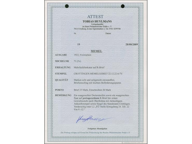 1922, 9 Mark auf 5 Franc, waagerechter Dreierstreifen und Paar, farbfrisch und gut gezähnt, sauber mit Stempel “CROTTINGEN 22