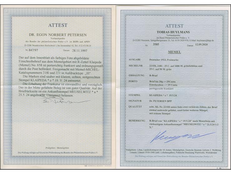 1923, 24-Werte 25 Centu auf 1000 Mark grünlichblau mit Zufrankatur auf portogerechtem R-Brief nach Meuselwitz, 25C. mit zwei 