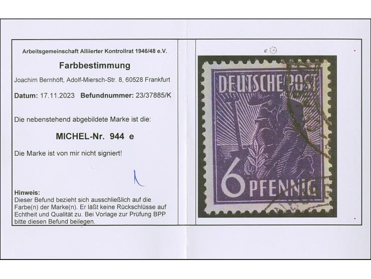 1946, Arbeiter 6 Pfg. schwärzlichblauviolett, gestempelt “BERLIN - CHARLOTTENBURG 2 z”, tadellos, eine gestempelt sehr selten