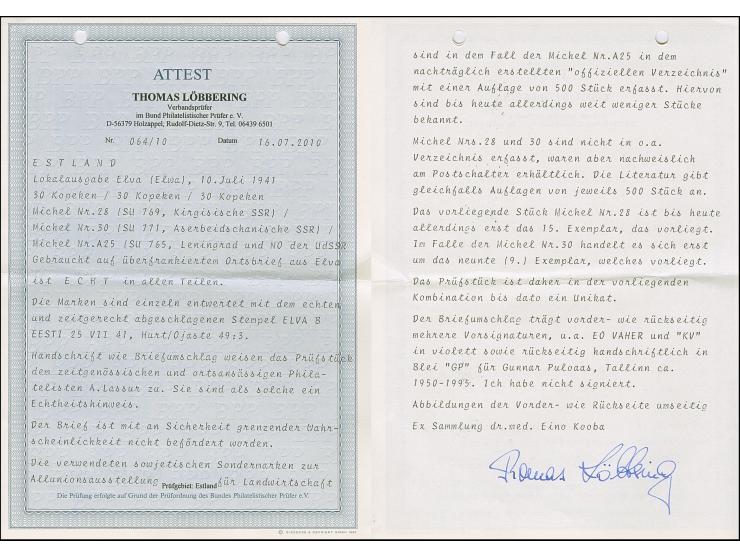 Leningrad 30 Kopeken, Kirgisische SSR 30 Kopeken und Aserbeidschanische SSR 30 Kopeken, sauber mit Stempel "ELVA B 25 VII 41"