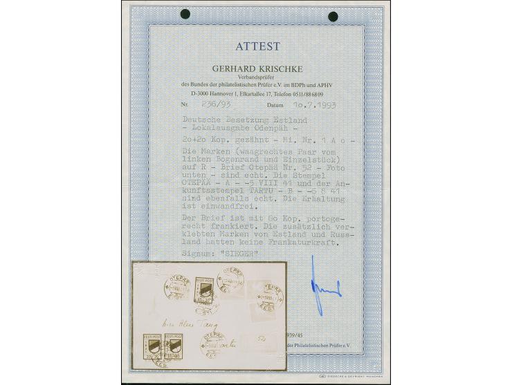 1941, Wappenschild 30 Kopeken, gezähnt, Type II, waagerechtes Seitenrandpaar und Einzelmarke, zusammen mit nicht gültiger rus